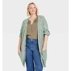 Knox Rose Women's Open Front Cottagecore Knit Cardigan Sweater Size M Blue Green